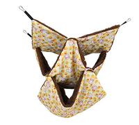 Occupiedpet Small Pet Hammock, 3 Layer Hanging Flannel Sleeping Bed for Hamsters Sugar Gliders and Birds, Yellow Cage Tower Toy with 4 Hooks