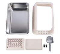 Occupiedpet Stainless Steel Cat Litter Box, 23.6 Inch Extra Large Anti Splashing High Sided Design with Leak Proof Lid, Enclosed Pan for Large Cats, Includes Scoop (Khaki)