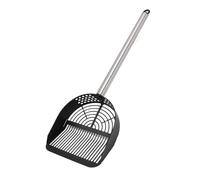 Occupiedpet Stainless Steel Cat Litter Scoop, Long Handle Half Round Shovel for Easy Sifting, Multi Purpose Pet Sand Sifter for Litter Box Beach, 17.9 Inch Length (Black)