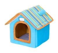 Occupiedpet Winter Pet Bed House, Chimney Style Warm Cat Dog Bed with Removable Washable Cover, Plush Fabric Indoor Hideaway for Small Pets (Blue)