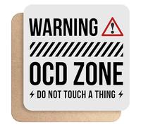 OCD Coaster, Funny 9cm Glossy Wood Coffee Drinks Mat, Obsessive Compulsive Joke Keepsake