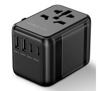 ocdun Universal Travel Adapter, International Plug Adapter with 2 USB-C and 2 USB Ports, Worldwide All-in-One Plug Adaptor for EU, UK, USA, Australia, and More (Black, 21W)