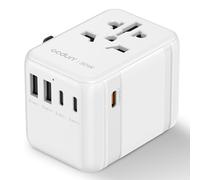 ocdun Universal Travel Adapter with 3 USB-C Ports (1 PD 30W), 2 USB-A Ports & AC Socket - Worldwide Plug Adapter for UK, EU, USA, Australia, Thailand & More (White, 30W)