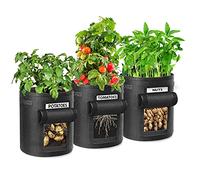 Ocean 8 Garden Pots - Breathable Non woven Fabric Garden Planters for Tomatoes, Potatoes, Carrots - 3pcs Plant Grow Bags with Access Flap, Practical Carrying Handles - 10-Gallon Garden Bags