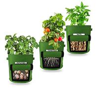 Ocean 8 Garden Pots - Breathable Non woven Fabric Garden Planters for Tomatoes, Potatoes, Carrots - 3pcs Plant Grow Bags with Access Flap, Practical Carrying Handles - 10-Gallon Garden Bags