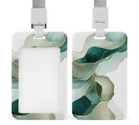 Ocean Abstract Art Green Waves ID Badge Holder Retractable Clip Card Holder Card Protector Name Badge Name Tag for Work Office Doctor Nurse