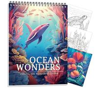 Ocean Adult Coloring Book for Women Spiral Bound, Adult Coloring Books for Women Relaxation, 30 Pages Thick Paper One Sided Design, Mindfulness Coloring Book for Adult, Gift for Adult to Relax