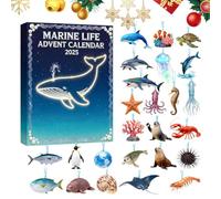 Ocean Advent Calendar 2025, 24 Days of Sea Glass Marine Ornaments, Realistic Animal, Educational Christmas Countdown for Ocean Lovers & Families