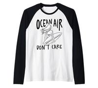 Ocean Air Don't Care Surfer Girl Beach Ocean Waves Surfing Raglan Baseball Tee
