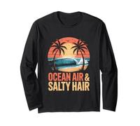 Ocean Air Salty Hair with Palm Trees and Wave Long Sleeve T-Shirt