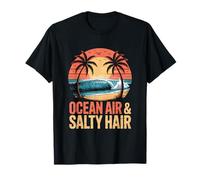 Ocean Air Salty Hair with Palm Trees and Wave T-Shirt