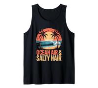Ocean Air Salty Hair with Palm Trees and Wave Tank Top
