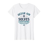 Ocean Air Solves Everything - Funny Cruise Vacation Nautical Value Graphic T-Shirt, Women, White, XL