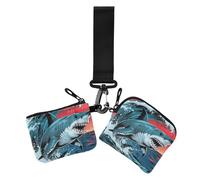 Ocean Animal Angry Shark Women's Coin Pouches Card Holder Compact Size Business Card Holder with Wristlet Strap for Women 2 Pcs