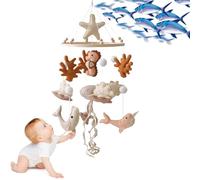 Ocean Animal Baby Crib Mobile, Soft Felt Hanging Mobile with Starfish & Whale, Natural Nursery Decor for Newborn 0-12 Months, Gender Neutral Cot Mobile (Green)