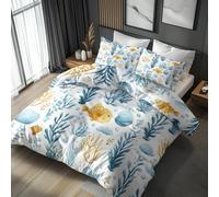 Ocean Animal Duvet Cover Super King Size 3 Piece with 2 Pillowcases, Fish Marine Life Patterned Bedroom Decor Bedding, Soft Microfibre Quilt Cover with Zip JY-283