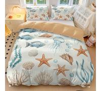 Ocean Animal Duvet Cover Watercolor Ocean Life Fish Bedding Set - Soft Microfiber Nautical Bedding Single for Kids Girls Bedroom Decor (style1,King240x220cm+50x75cm*2)