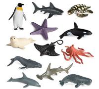 Ocean Animal Figures - 12 Realistic Ocean Toy Animal Including Sharks, Penguins,Seal,Whales,Dolphins and More - Perfect for beach or Cake Toppers,Children's marine life Educational toys for Kids