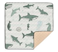Ocean Animal Fish Shark Dark Green Stripe Soft Padded Baby Play Mat for Floor Non-Toxic Infant Play Activity Mat for Baby Kids Toddlers Infants, 50'' x 50''