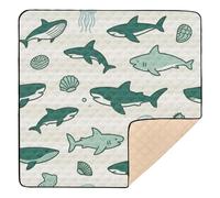 Ocean Animal Fish Shark Green Beige Large Non-Slip Baby Gym & Activity Mat for Indoor Outdoor Washable Infant Play Mat for Baby Toddler Infant, 50'' x 50''