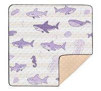 Ocean Animal Fish Shark Lilac Purple Stripe Large Non-Slip Baby Activity Play Mat for Indoor Outdoor Water Resistant Kicking Mat for Baby Toddler Infant, 50'' x 50''