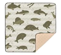 Ocean Animal Fish Shark Olive Green Stripe Soft Thick Baby Playmat for Indoor Outdoor 1-Piecing Playroom Activity Mat for Baby Kids Toddlers Infants, 50'' x 50''