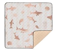 Ocean Animal Fish Shark Pink Stripe Soft Padded Baby Activity Play Mat for Floor Non-Toxic Padded Play Mat for Babies Infants Toddlers, 50'' x 50''