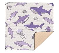 Ocean Animal Jellyfish Shark Purple Stripe Soft Thick Baby Activity Play Mat for Indoor Outdoor Comfortable Baby Play Tummy Time Mat for Babies Infants Toddlers, 50'' x 50''