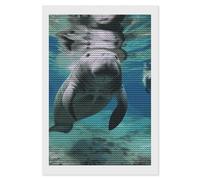Ocean Animal Manatee 5D Round Drill Diamond Painting Kit Canvas Version, DIY Diamond Art Craft For Adults Beginners, Shiny Resin Diamond Art Canvas Set, DIY Full Drill, Waterproof Wall Decor Gift 8"x1