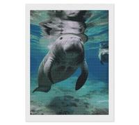 Ocean Animal Manatee 5D Round Drill Diamond Painting Kit Canvas Version, DIY Diamond Art Craft For Adults Beginners, Shiny Resin Diamond Art Canvas Set, DIY Full Drill, Waterproof Wall Decor Gift 12"x