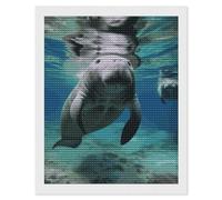 Ocean Animal Manatee 5D Round Drill Diamond Painting Kit Canvas Version, DIY Diamond Art Craft For Adults Beginners, Shiny Resin Diamond Art Canvas Set, DIY Full Drill, Waterproof Wall Decor Gift 16"x