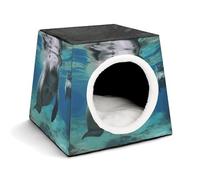 Ocean Animal Manatee Cat Bed for Indoor Cats - Foldable Cat & Dog House with Removable Cozy Cushion, Waterproof Oxford Washable Pet House for Small Pets 13.8" X 13.8" X 11.8"