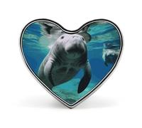 Ocean Animal Manatee Heart Shape Lapel Pin Personalized Pinback Button Badges Retro Punk Button Pin Kawaii Heart Badges for Men Women Clothes Bags Hats & Gift