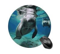 Ocean Animal Manatee Round Mouse Pad, Non-Slip Rubber Base Waterproof Washable, Computer Mouse Mat for Office Gaming Studying, Premium-Textured Durable Portable Circle Mousepad for Desktop PC Notebook