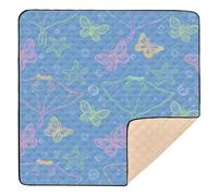 Ocean Animal Manta Ray Butterfly Colorfu Blue Cute Foldable Baby Playmat for Indoor Outdoor Waterproof Activity Gym Mat for Baby Toddler Infant, 50'' x 50''