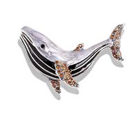 Ocean Animal Rhinestone Whale Pin Brooch - Silver-Toned Sea Theme Lapel Pin with Sparkling Accents, Marine Beach Jewelry for Women Men, Stylish Suit Daily Outing Accessories
