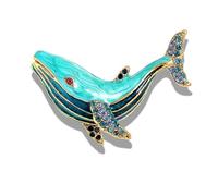 Ocean Animal Rhinestone Whale Pin Brooch - Turquoise Enamel Sea Theme Lapel Pin with Gold-Toned Trim, Sparkling Rhinestone Whale Jewelry for Women Men, Stylish Suit Bag Beach Accessories