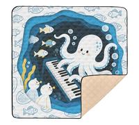 Ocean Animal sea Piano Blue Soft Padded Baby Playmat for Indoor Outdoor Lightweight Travel Play Mat for Babies Infants Toddlers, 50'' x 50''