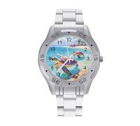 Ocean Animal Sea Turtles Watches for Men Business Dress Watch Analog Quartz Wristwatch Stainless Steel Band
