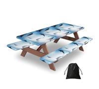 Ocean Animal Shark Print Camping Essentials Waterproof Camping Table And Bench Cover With Drawstring Bag 183 Cm