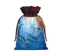Ocean Animal Shark Printed Christmas drawstring gift bags, cloth snack bags, suitable for candy, gifts, storage and Christmas parties