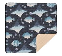 Ocean Animal Starfish Black Blue Cute Foldable Baby Activity Play Mat for Floor 1-Piecing Tummy Time Activity Mat for Babies Infants Toddlers, 50'' x 50''