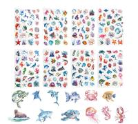 Ocean Animal Stickers for Children, 8 Sheets Glitter Stickers for Party Bags, Holographic Reusable Sticker Book for Toddlers, Cute Waterproof Decals for Scrapbooking, School Bags and Tablets