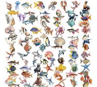 Ocean Animal Theme Sticker Set, 100 PCS Waterproof PET Decorative Stickers for Journal, Water Bottle, Laptop, Phone Case, Vintage Marine Life Art DIY Decals