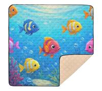 Ocean Animal Tropical Fish Blue Colorful Soft Thick Baby Play Mat for Floor Non-Toxic Foldable Activity Entertainment Mat for Baby Kids Toddlers Infants, 50'' x 50''alfombra de juego