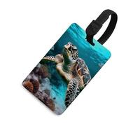 Ocean Animal Turtle Luggage Tag Classic Personalized Repeated Luggage Tag Cute Unique Travel Essentials Identifiers for Women Men Baggage Backpack Handbag Suitcase, Black-style, One Size