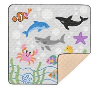 Ocean Animal Whale Shark Crab Colorful Soft Padded Thick Play mat for Baby for Floor Non-Toxic Foldable Infant Play Activity Mat for Babies Infants Toddlers, 50'' x 50''
