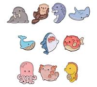 Ocean Animals Brooch Pins Set - Cute Cartoon Whale, Shark, Seahorse, Octopus, Puffer Fish, and Sea Otter Enamel Lapel Pin Badge Collection for Clothes, Backpacks, Jackets, Blouse Pins for Women & Teen