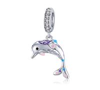 Ocean Animals Charm Beads for Pandora Women's Bead Charms 925 Sterling Silver Goldfish Charms Red Enamel Carp Charms for Mum Wife or Friend (Dolphin Pendant Charms)