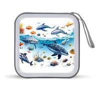 Ocean Animals Fish Sharks Funny CD Case 40 Capacity DVD Holder Portable Storage Disc Binder Wallet for Car Home Travel